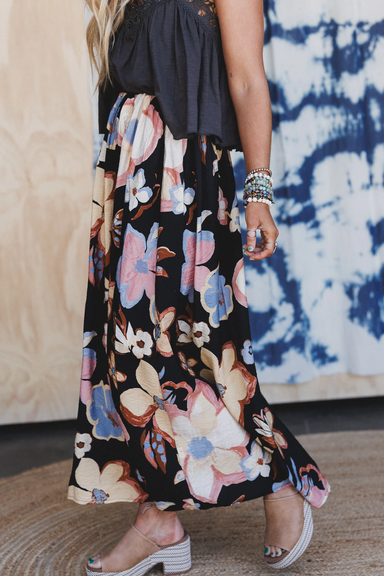 Mirra Floral Maxi Skirt - Black - Image 3