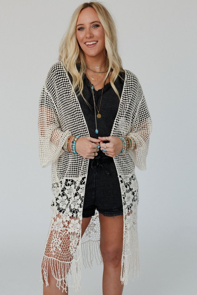 Mix It Up Crochet Kimono - Natural - Image 7