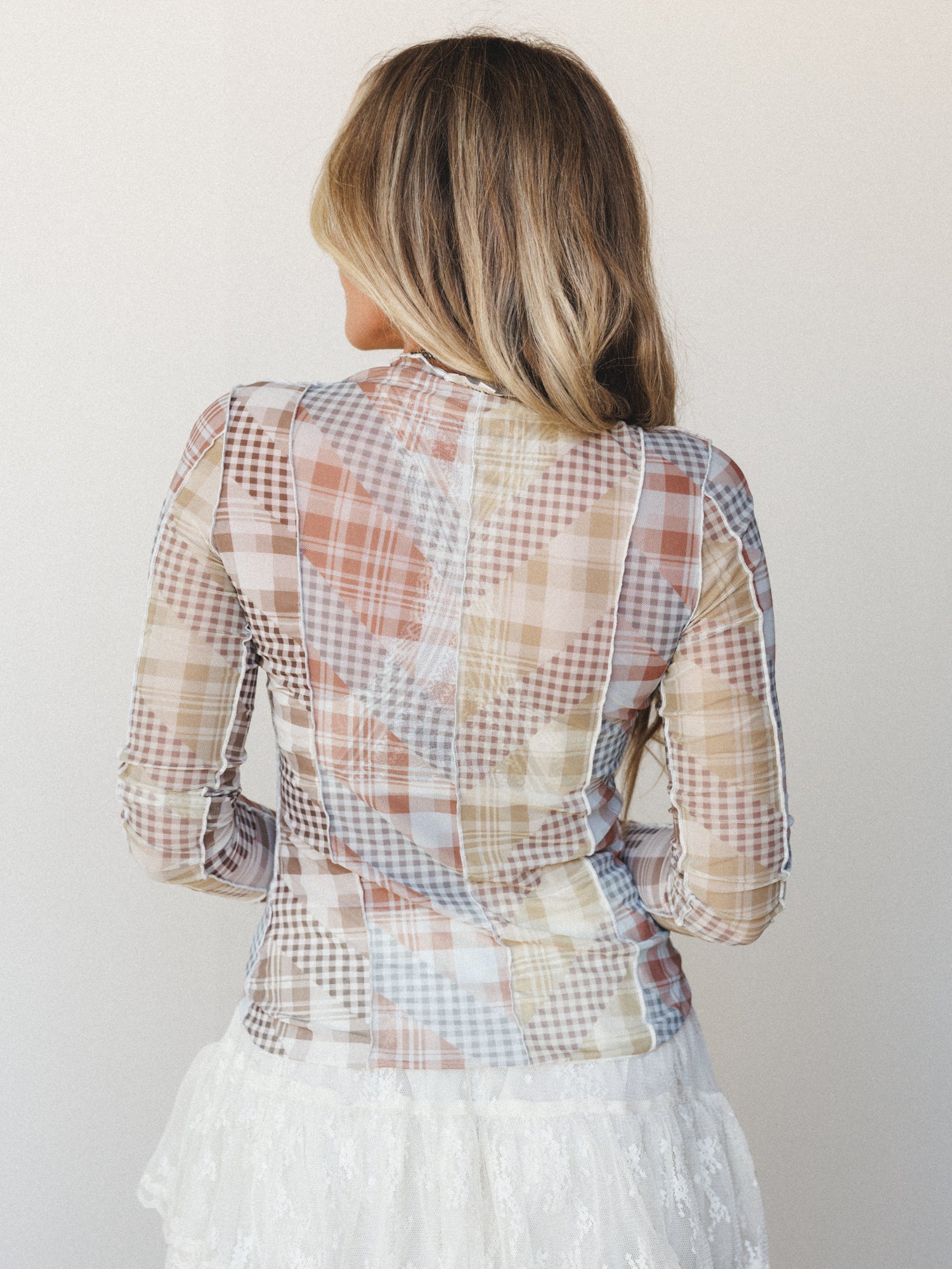 Mixed Print Layering Top - Warm Beige - Image 4