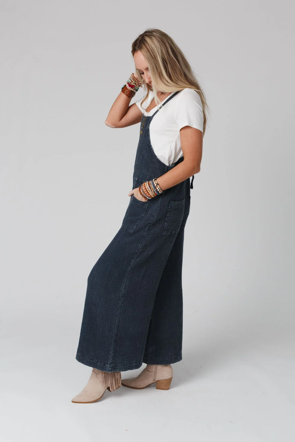 Molly Tie Back Overalls - Faded Denim - Image 3