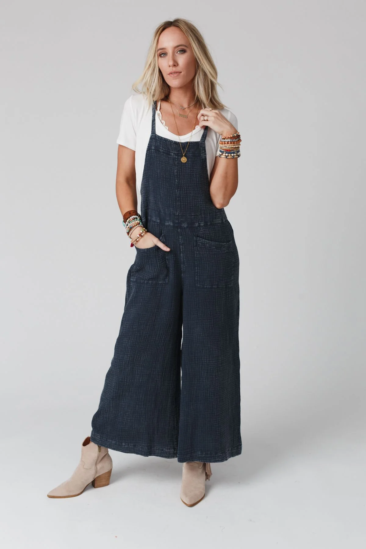 Molly Tie Back Overalls - Faded Denim - Image 6