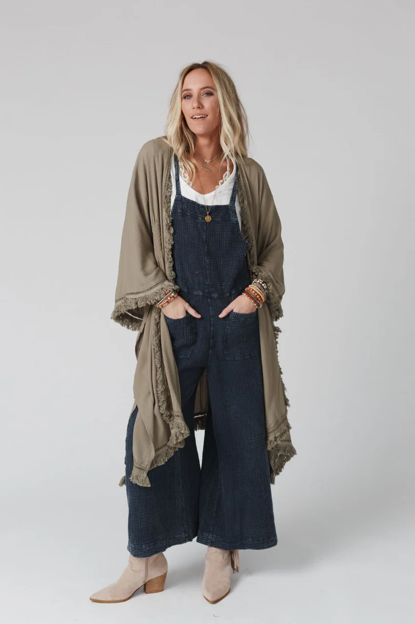 Molly Tie Back Overalls - Faded Denim - Image 8
