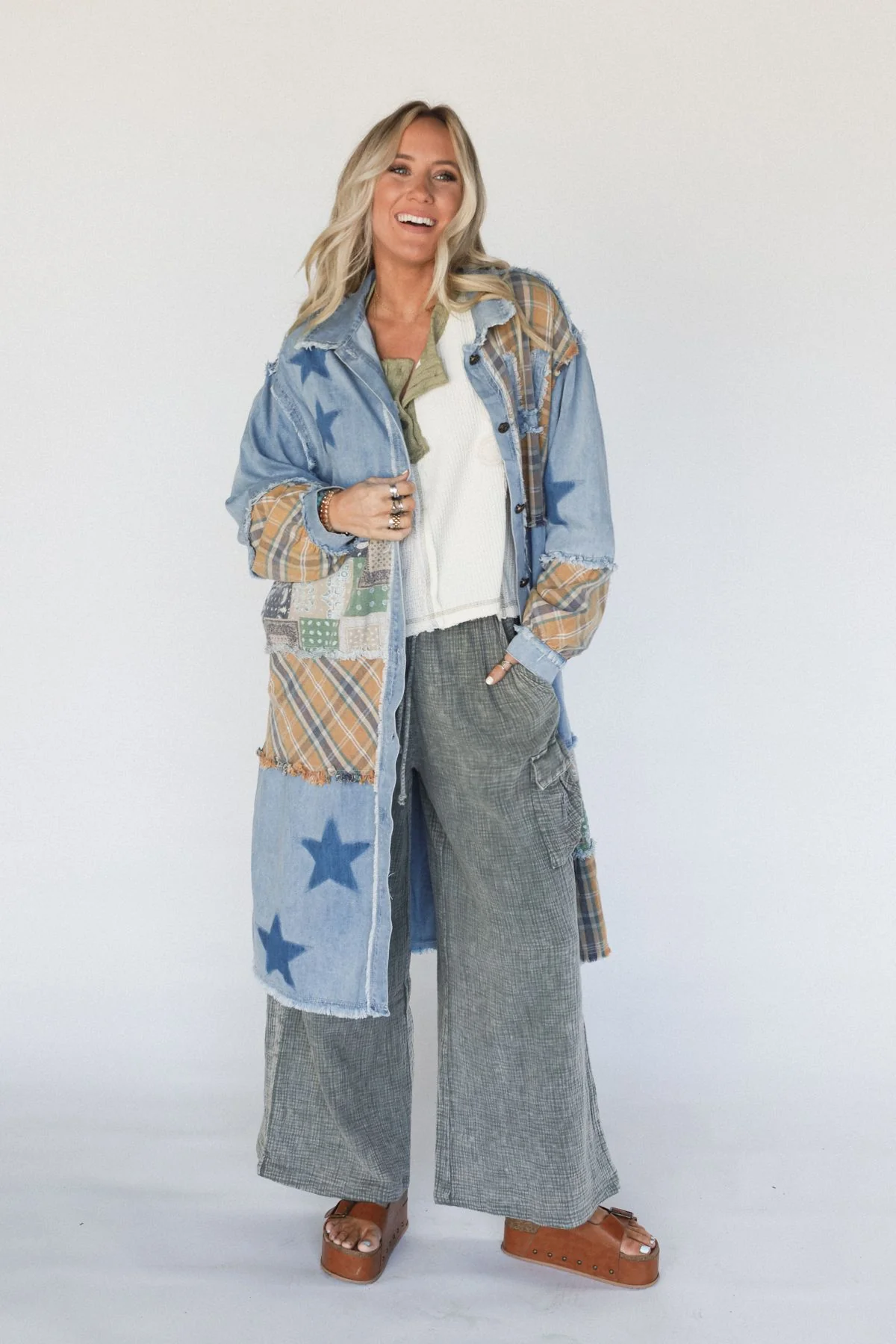 Monroe Patchwork Duster Jacket - Denim - Image 10