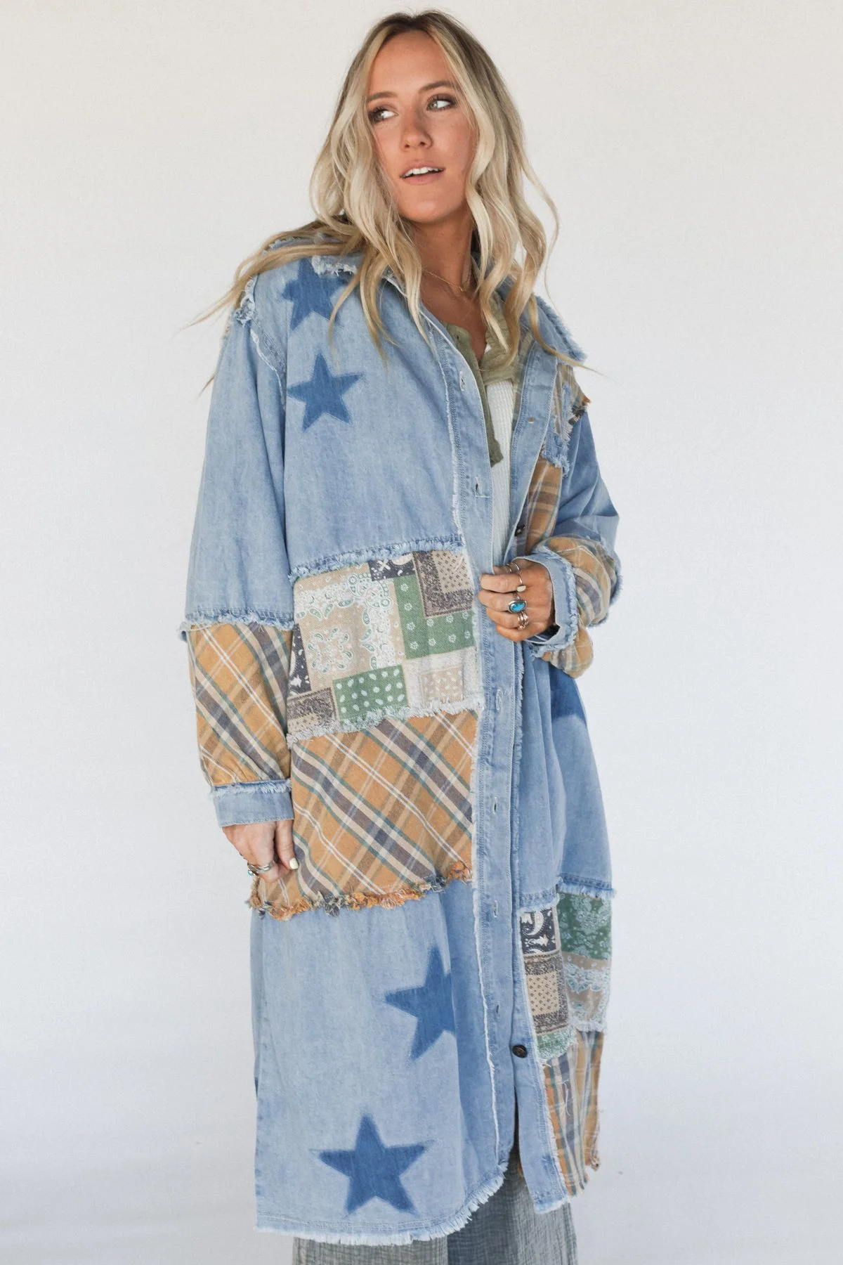 Monroe Patchwork Duster Jacket - Denim - Image 6