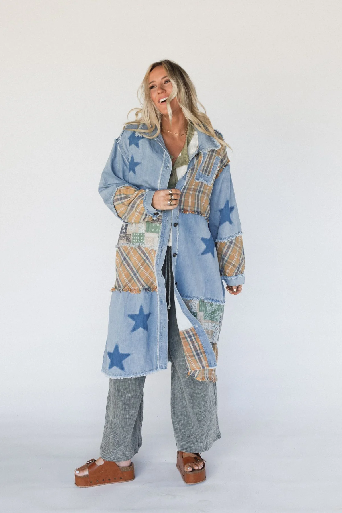 Monroe Patchwork Duster Jacket - Denim - Image 9