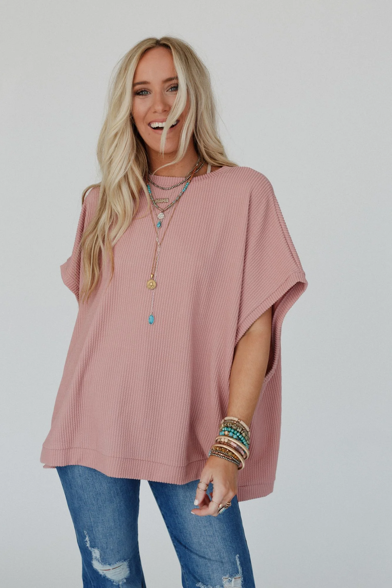 The Nest Moon Glow Texture Knit Top - Rose Faded - Image 3