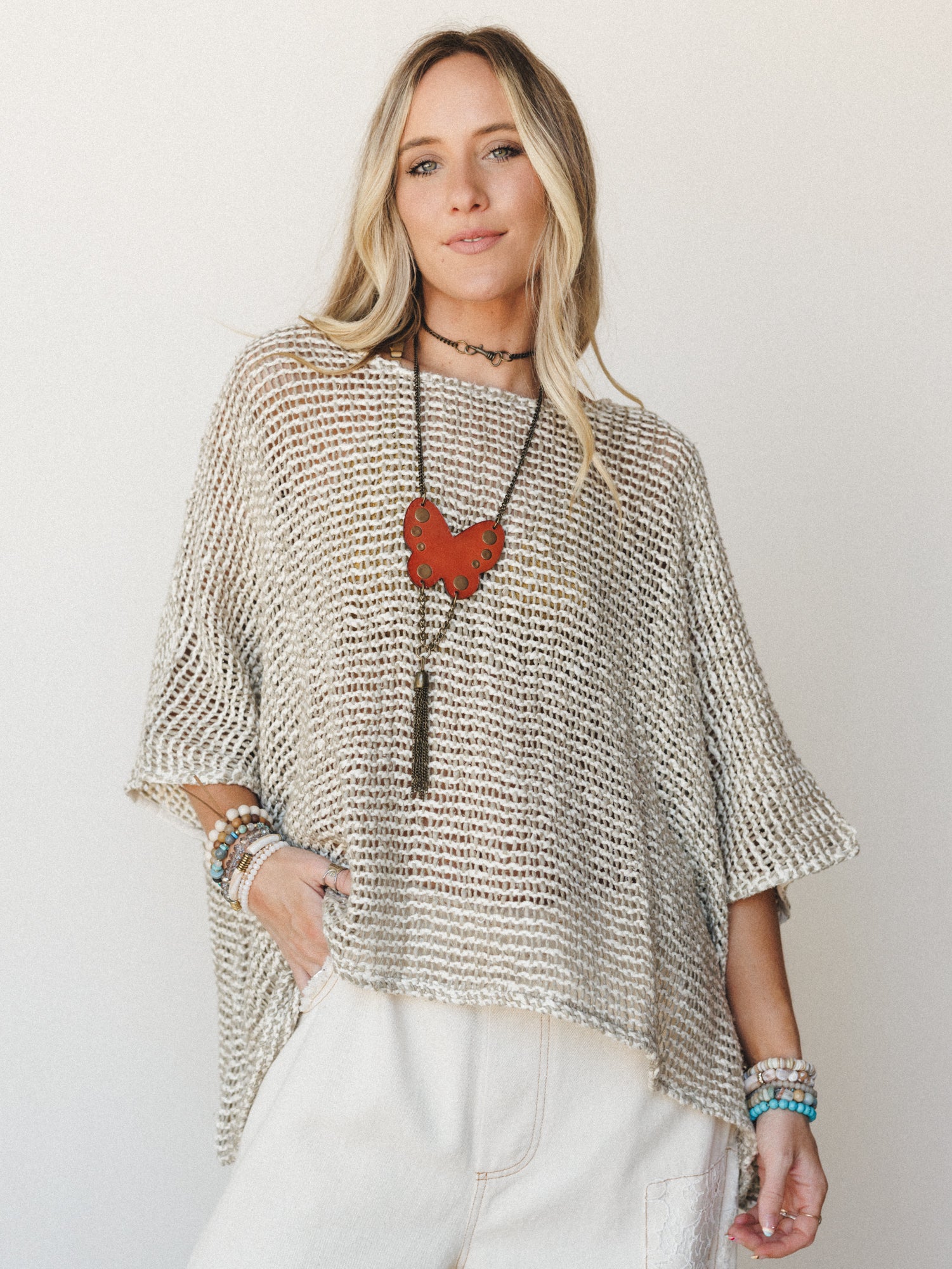 Moonara Silk Poncho - Natural - Image 5
