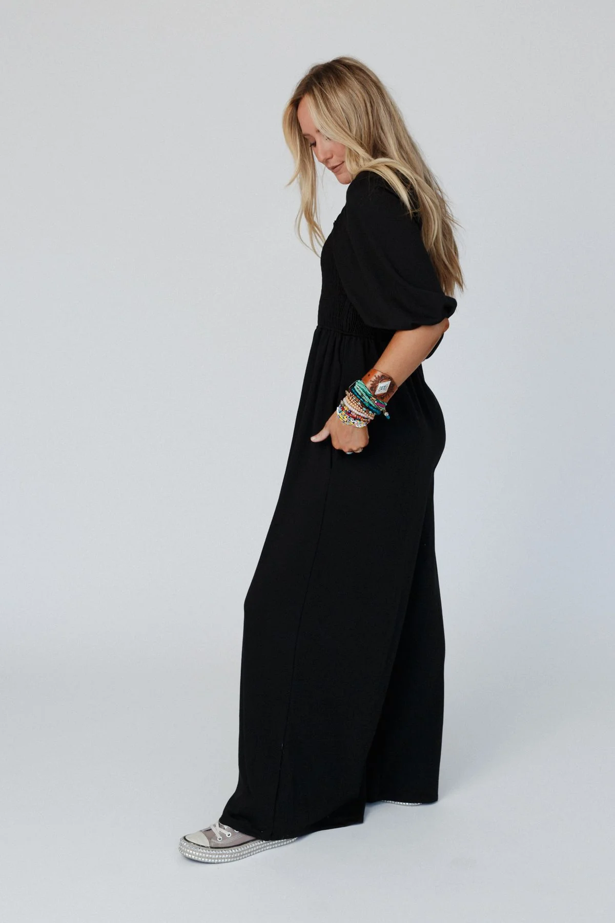 The Nest Nick Of Time Smocked Jumpsuit - Black - Image 2