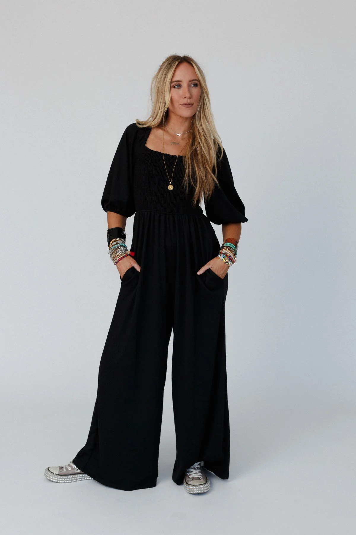 The Nest Nick Of Time Smocked Jumpsuit - Black - Image 5