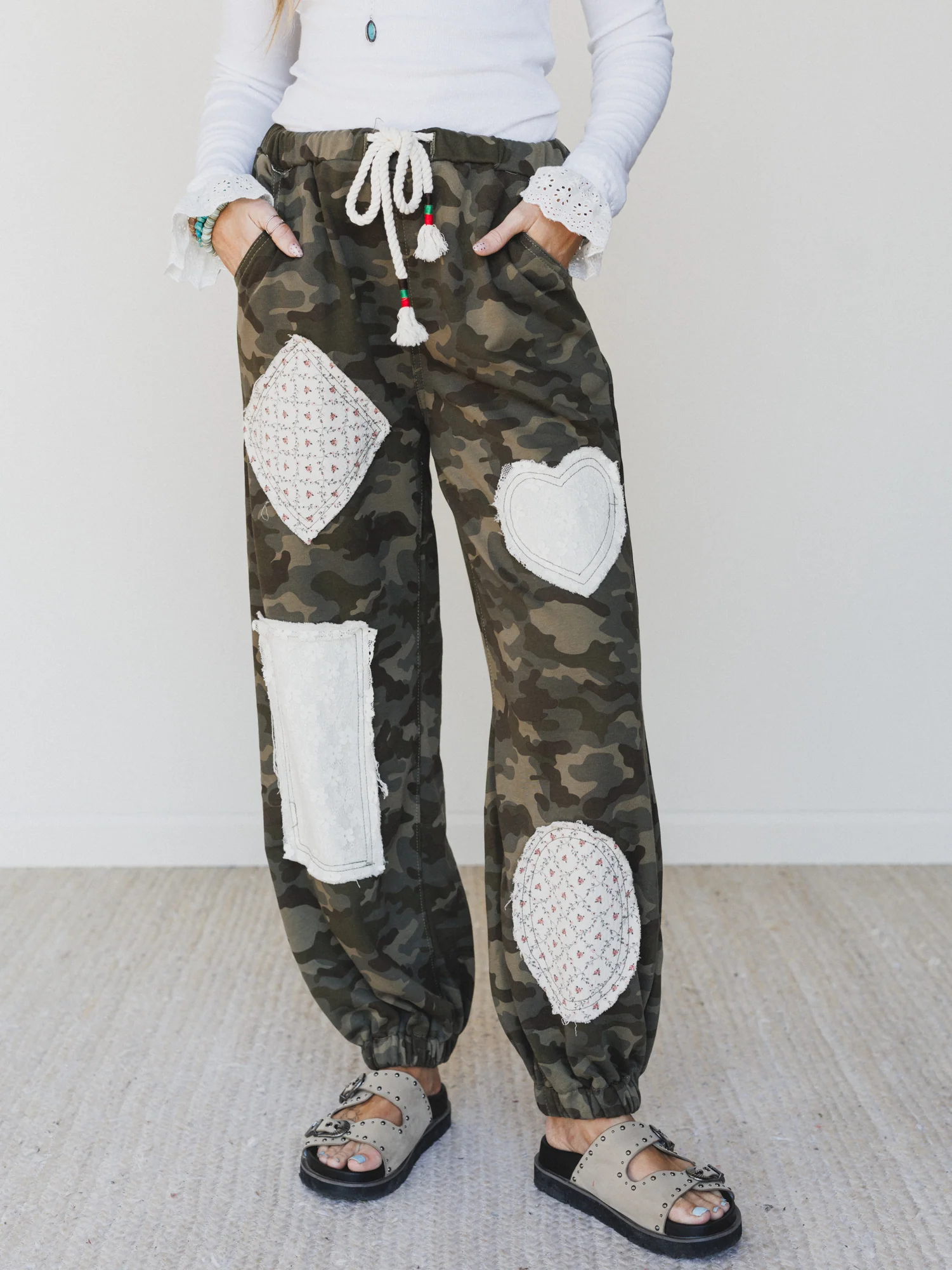Nora Patchwork Camo Pants - Olive Camo