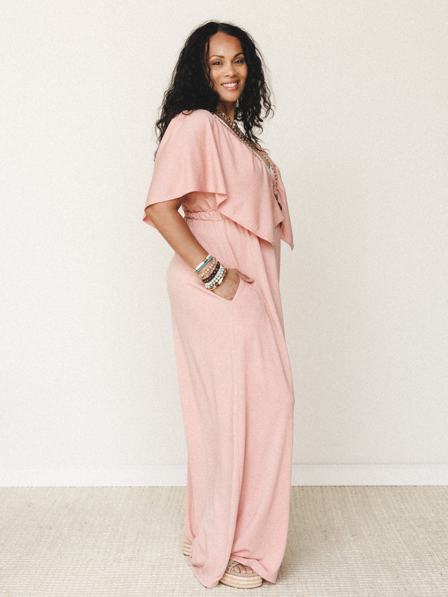 The Nest On Repeat Open Back Ruffle Jumpsuit - Shadow Blush - Image 4