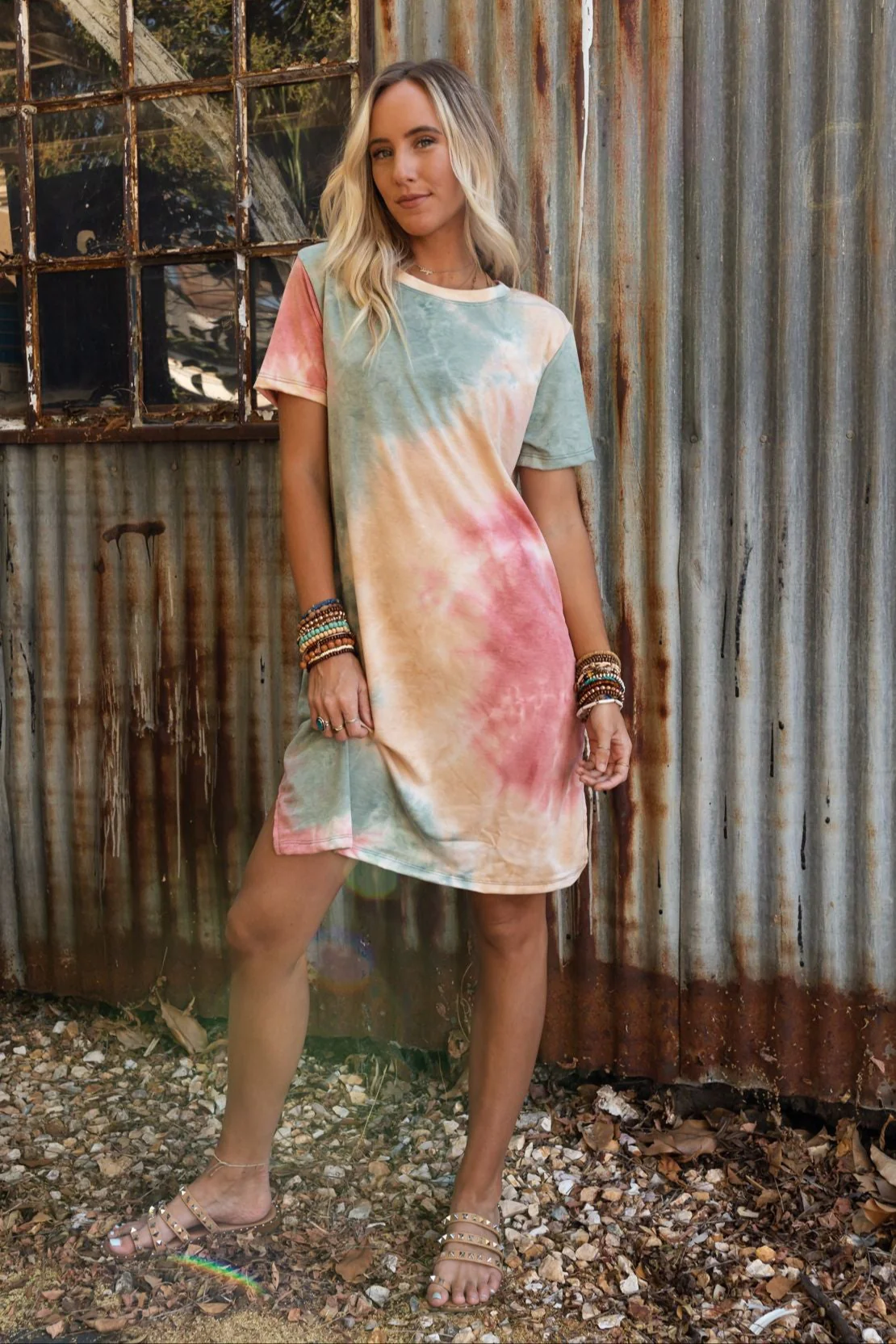 The Nest On The Daily Oversized Slit Tee Dress - Tie Dye - Image 6