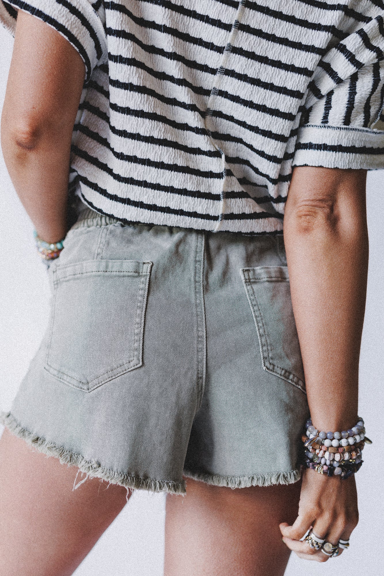 Open Sunroof Frayed Denim Shorts - Olive - Image 2