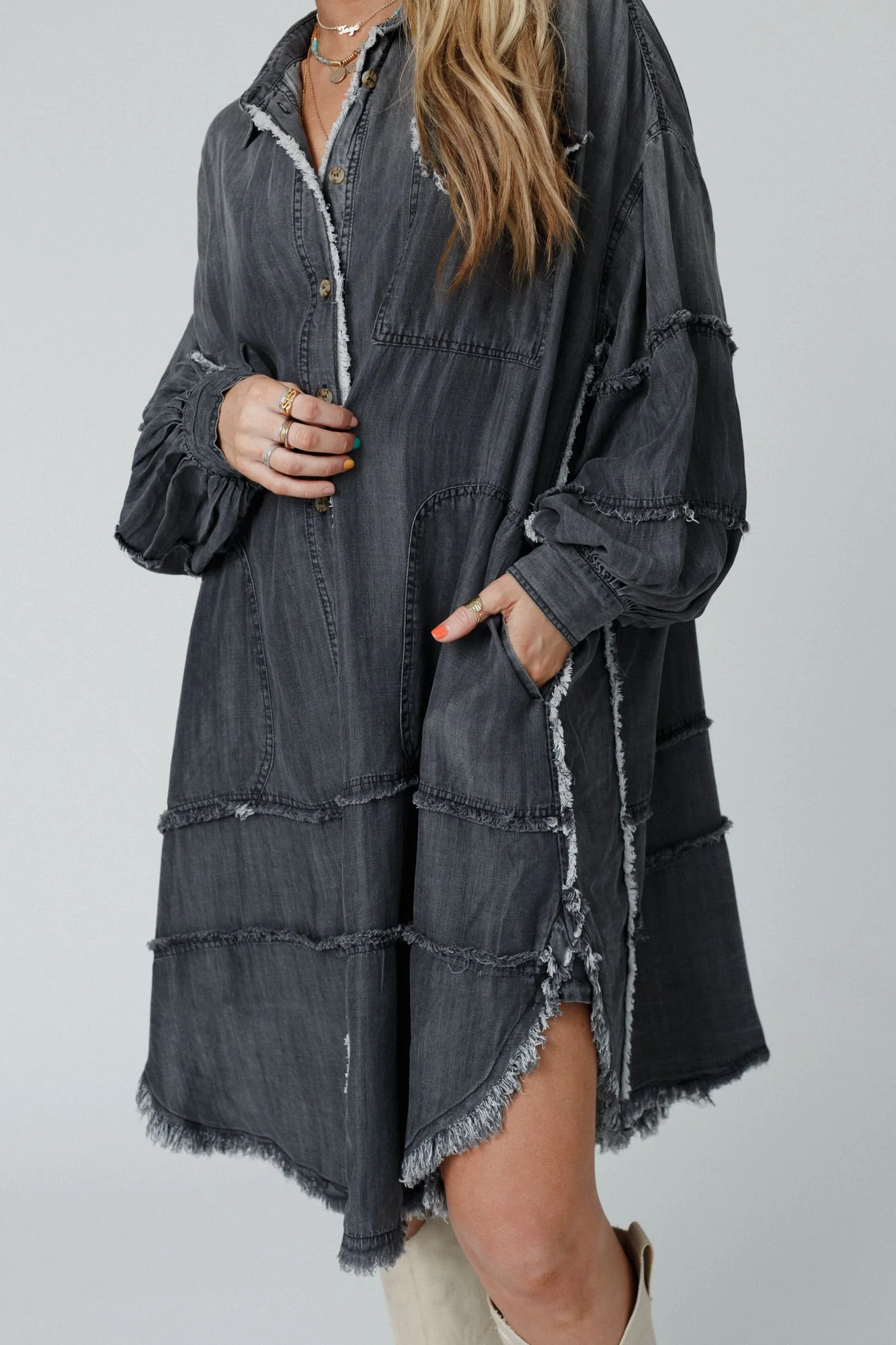 Ophelia Oversized Denim Dress - Black Denim - Image 5
