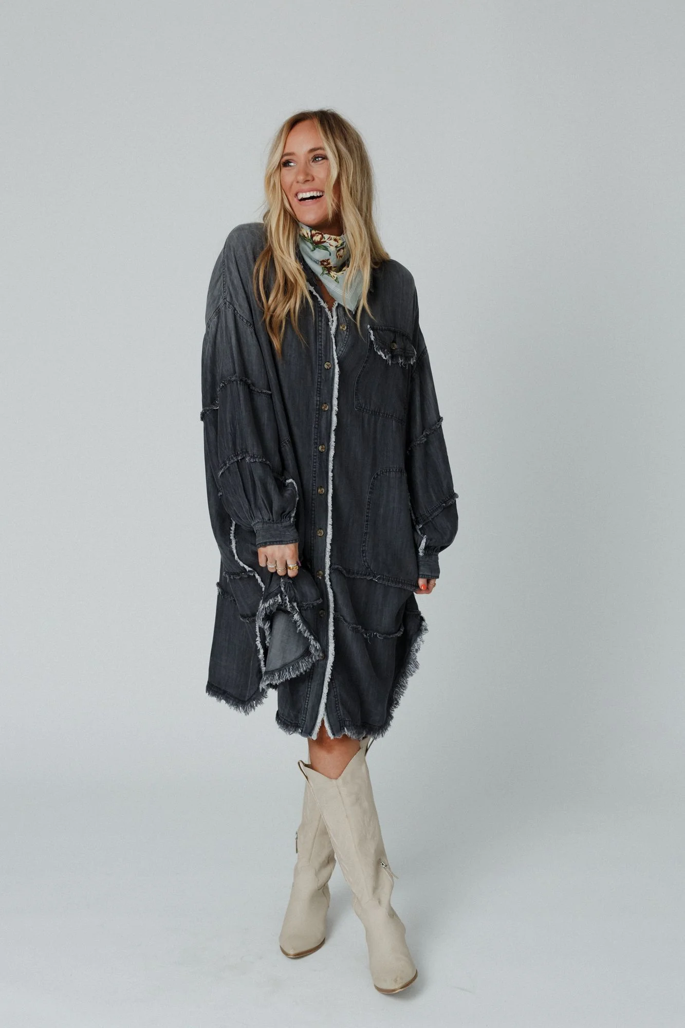 Ophelia Oversized Denim Dress - Black Denim - Image 7