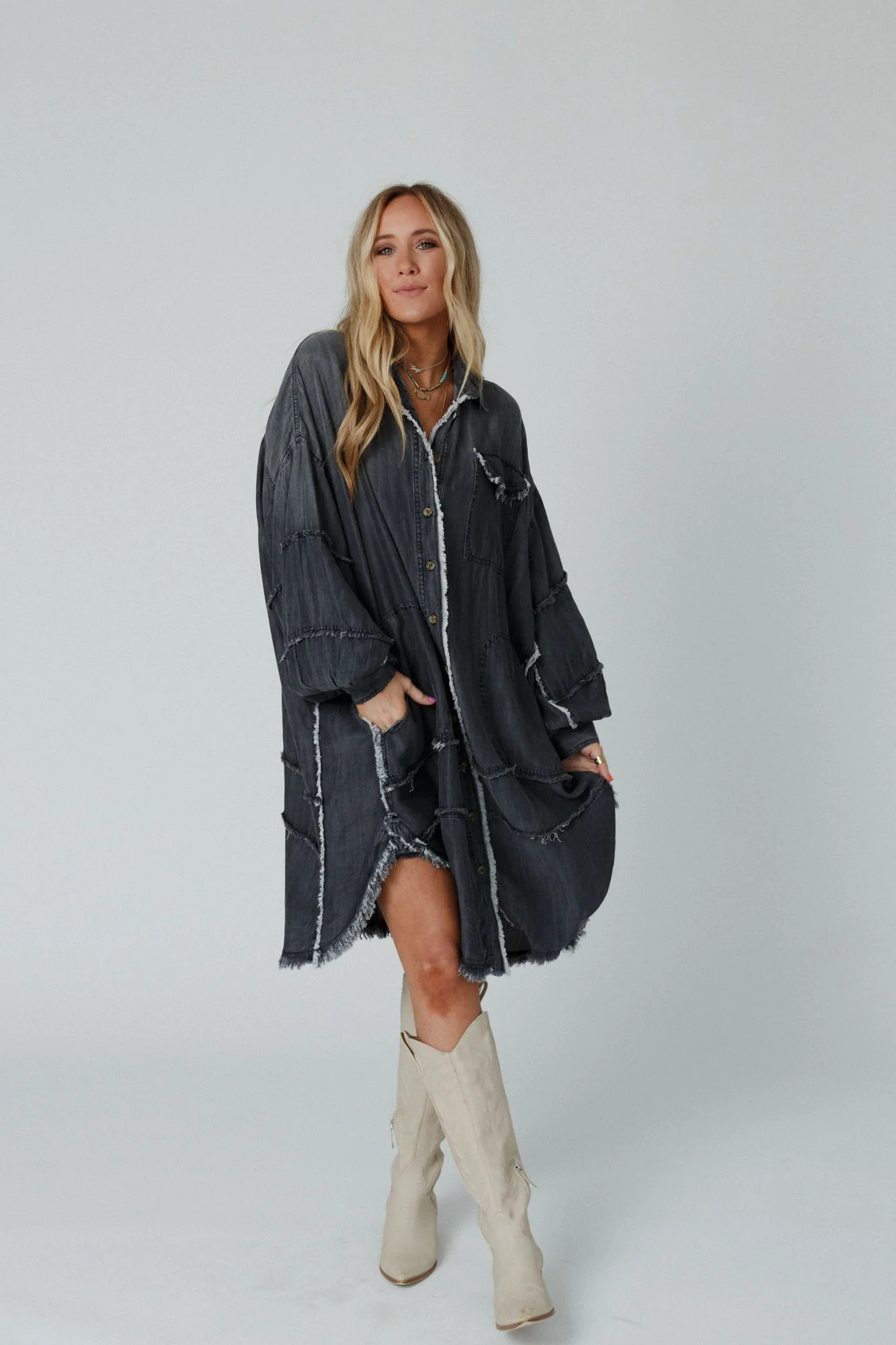 Ophelia Oversized Denim Dress - Black Denim - Image 8