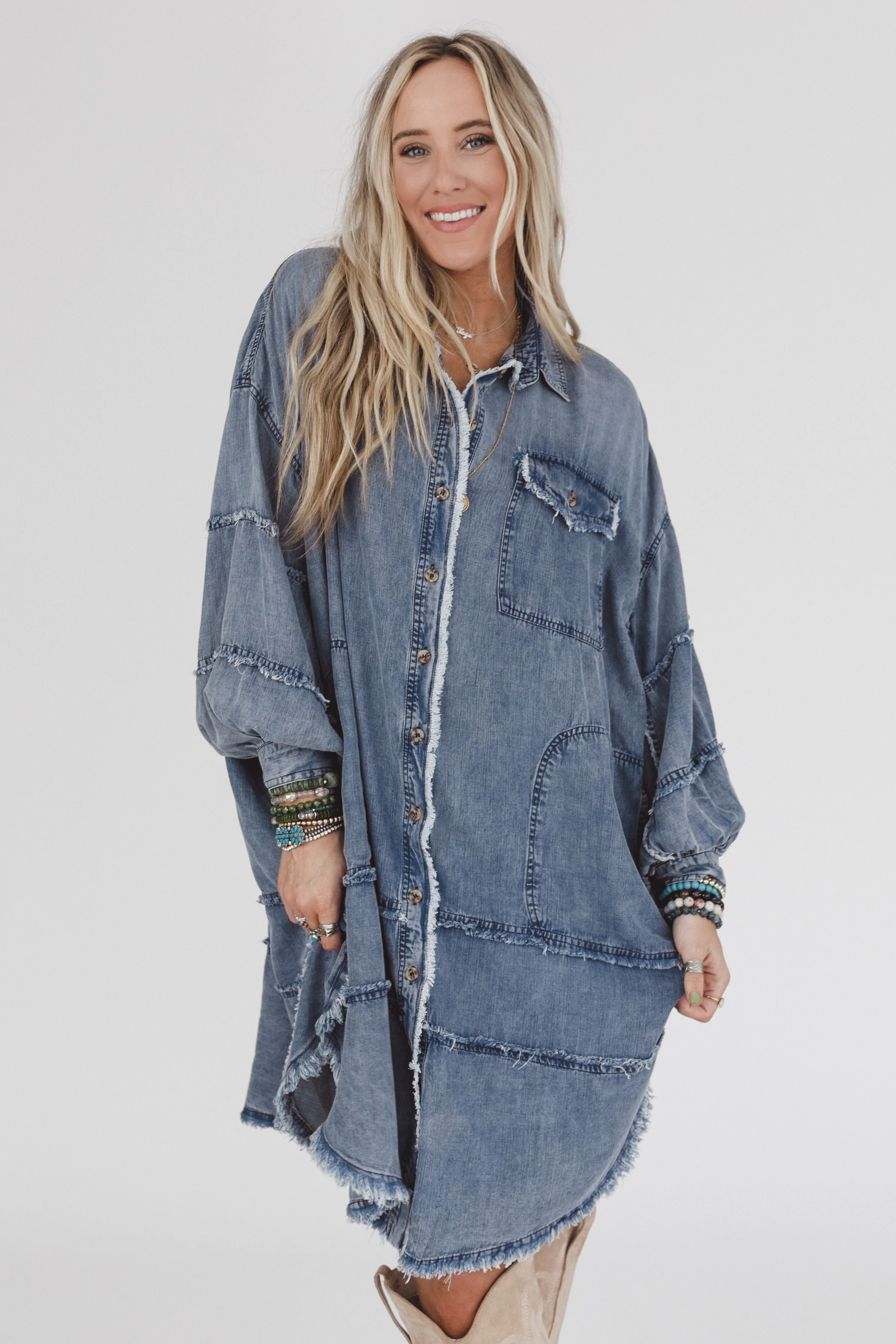 Ophelia Oversized Denim Dress - Dark Denim - Image 4