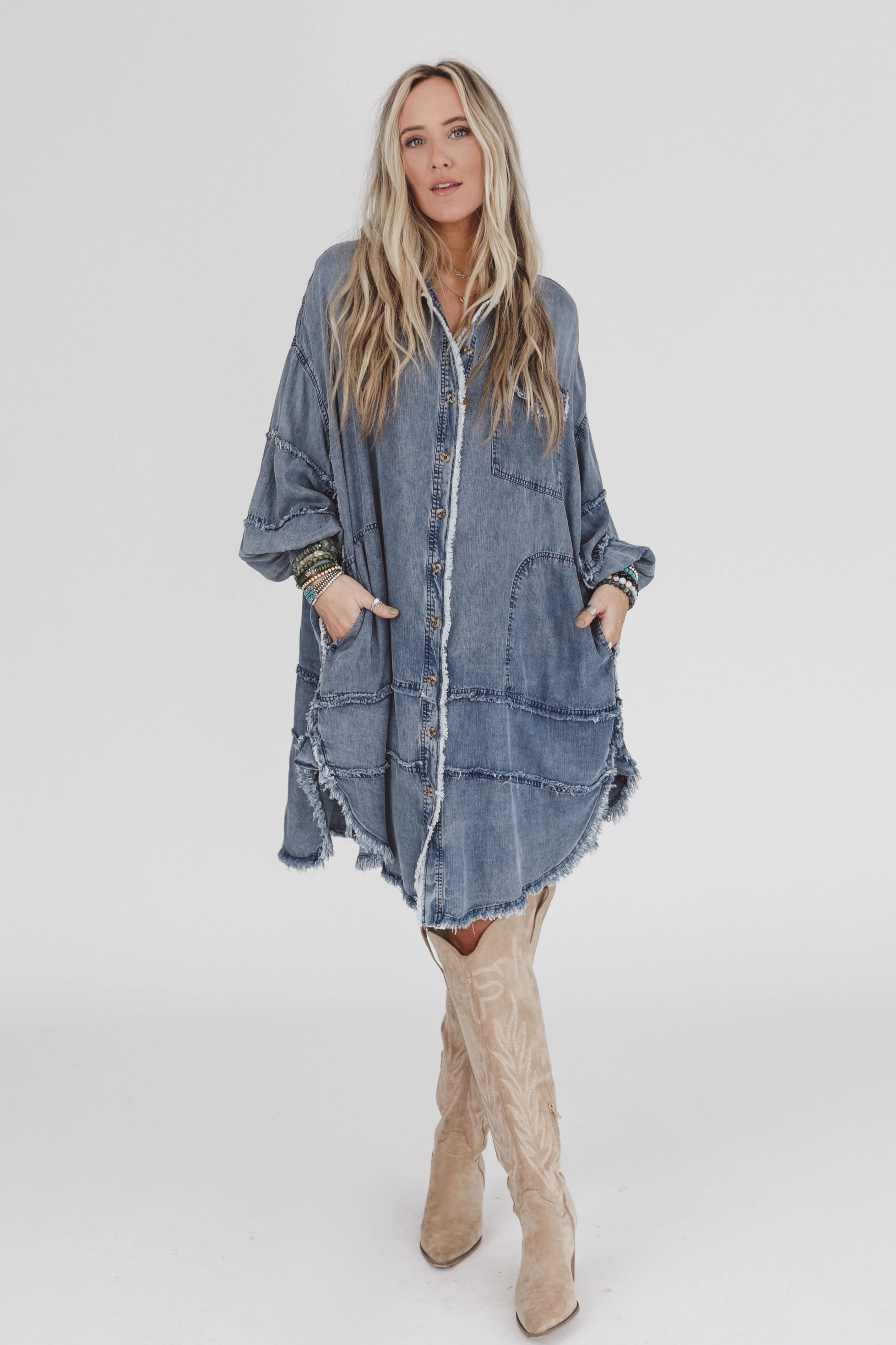 Ophelia Oversized Denim Dress - Dark Denim - Image 6