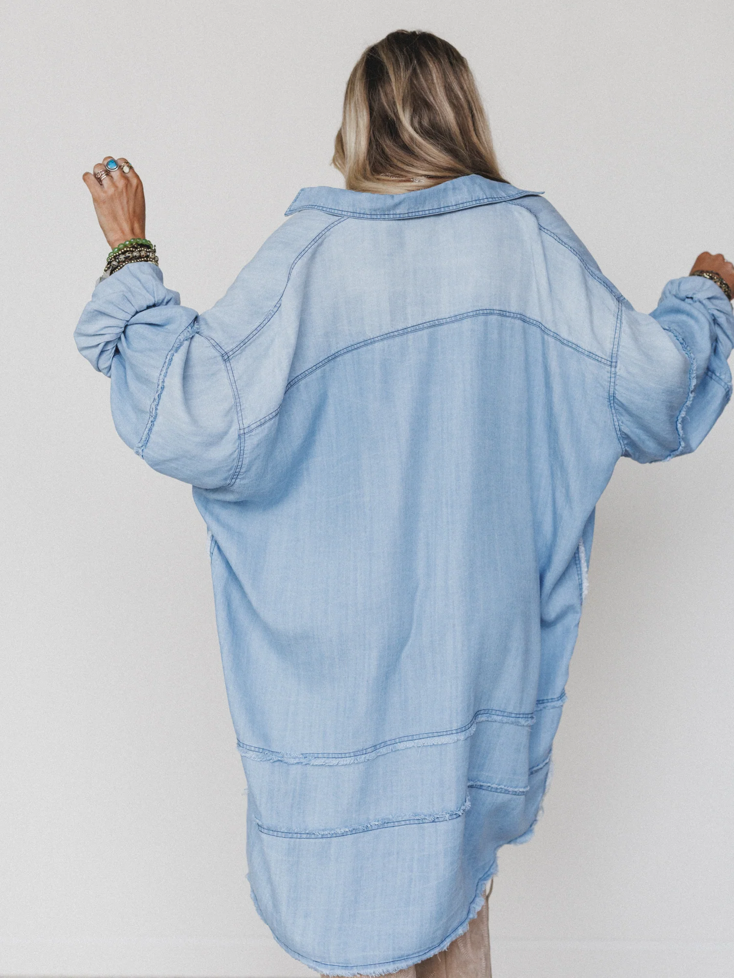 Ophelia Oversized Denim Dress - Washed Denim - Image 3