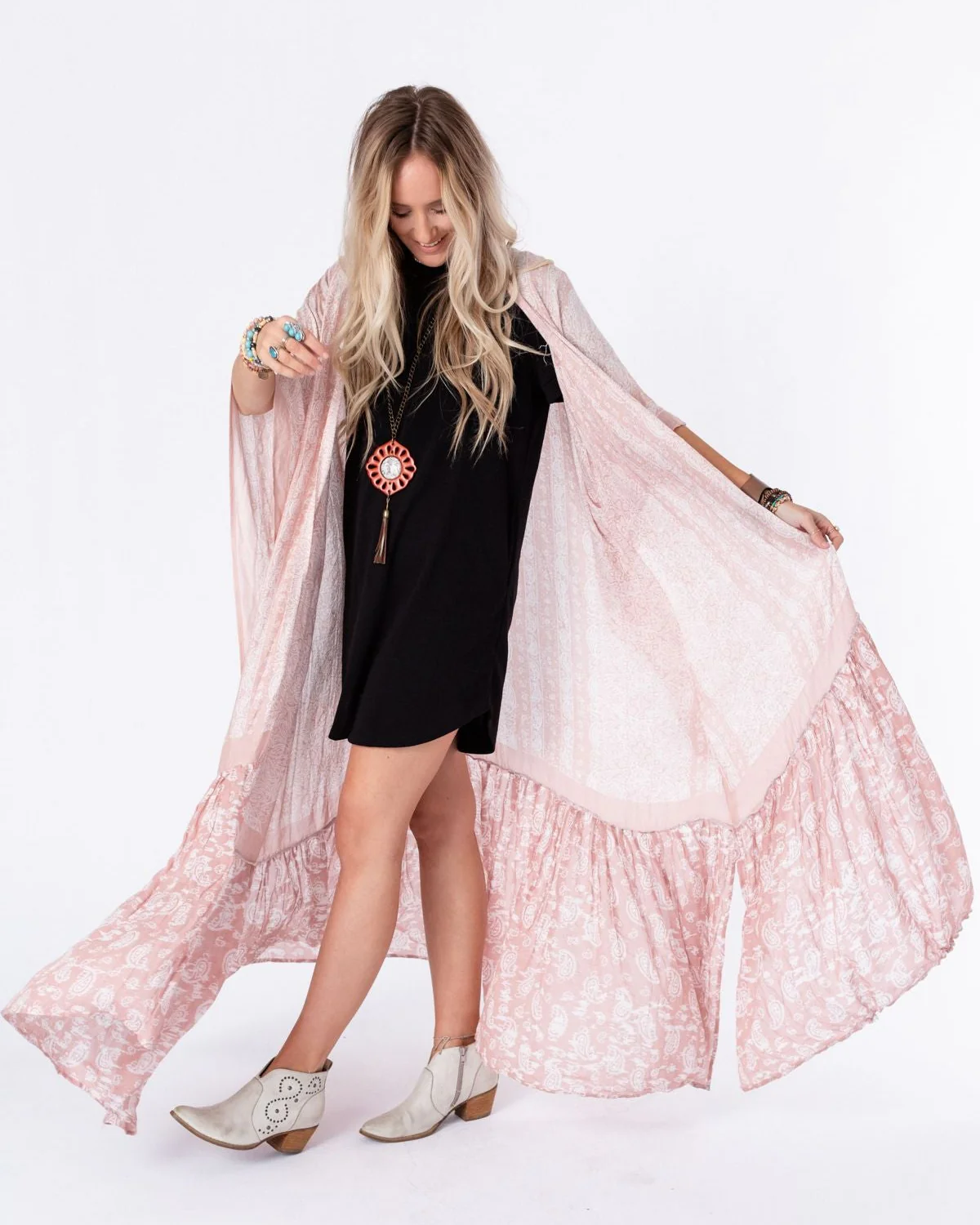 Paisley Tapestry Free Flow Duster Kimono - Blush - Image 7
