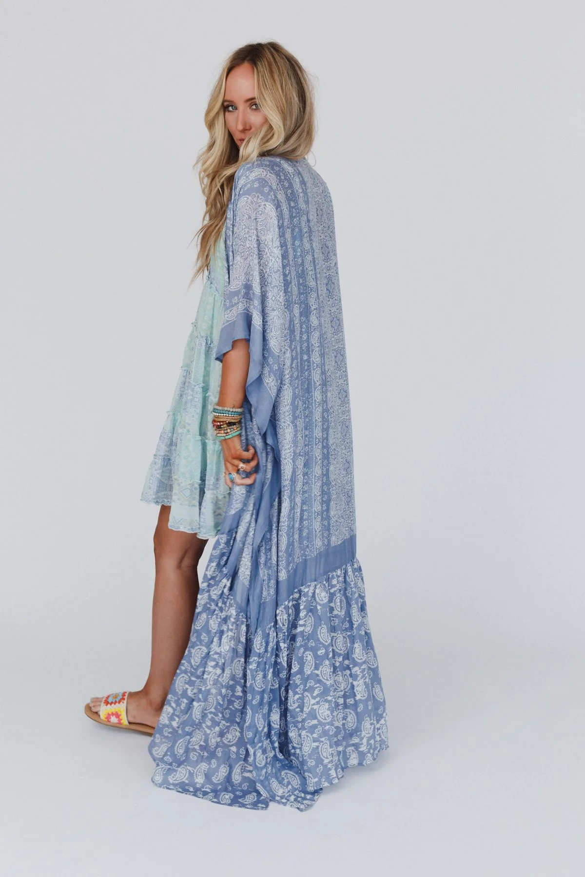 Paisley Tapestry Free Flow Duster Kimono - Chambray - Image 10