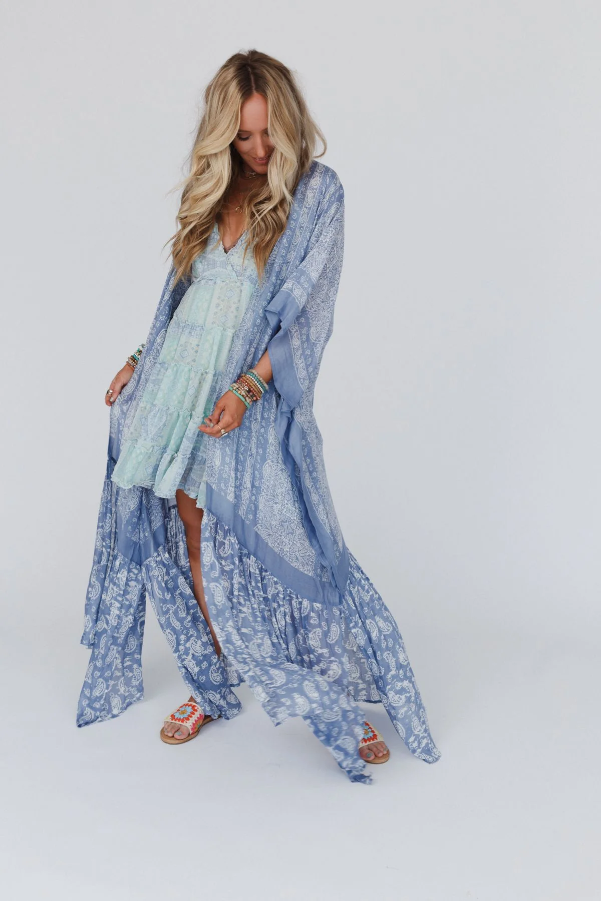 Paisley Tapestry Free Flow Duster Kimono - Chambray - Image 11