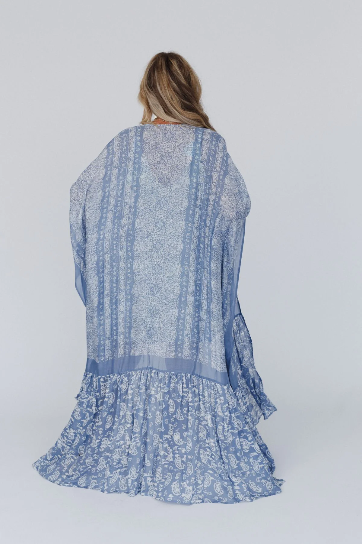 Paisley Tapestry Free Flow Duster Kimono - Chambray - Image 4