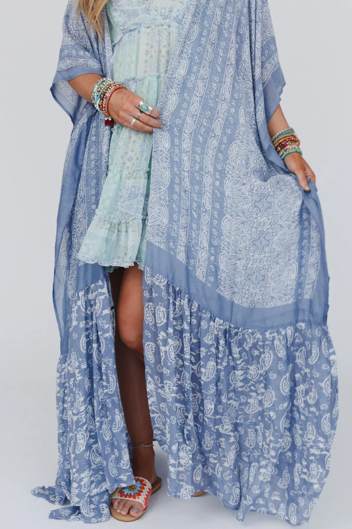 Paisley Tapestry Free Flow Duster Kimono - Chambray - Image 5