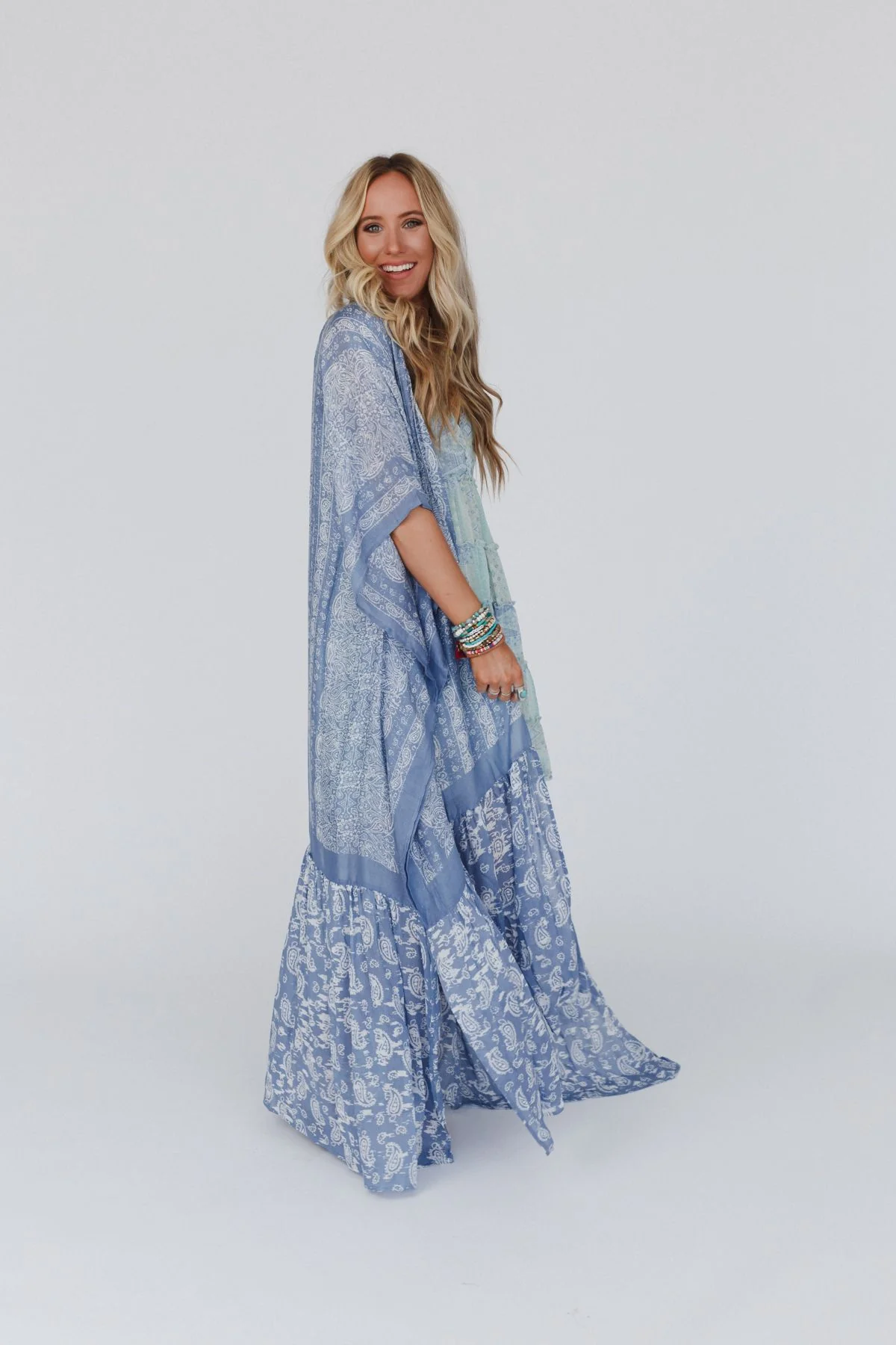 Paisley Tapestry Free Flow Duster Kimono - Chambray - Image 7