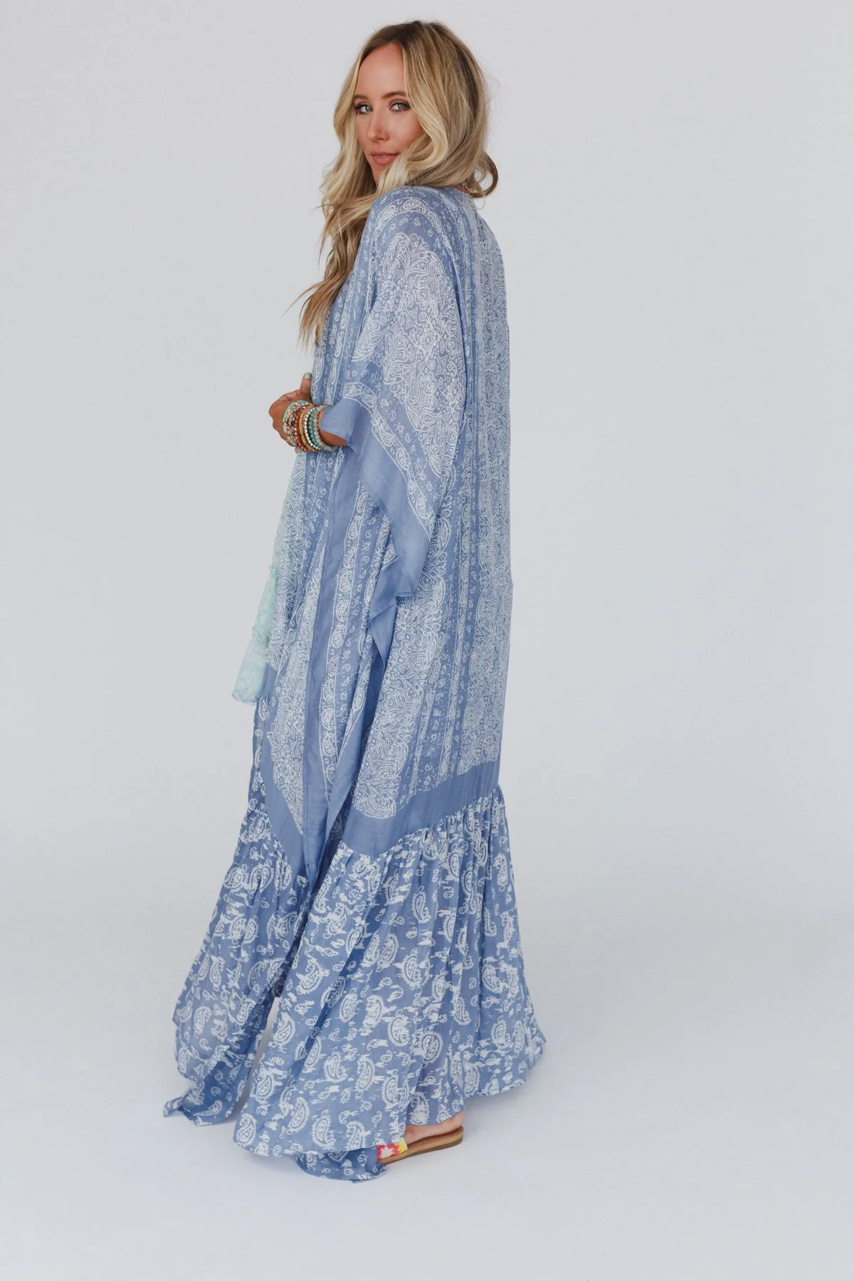 Paisley Tapestry Free Flow Duster Kimono - Chambray - Image 8