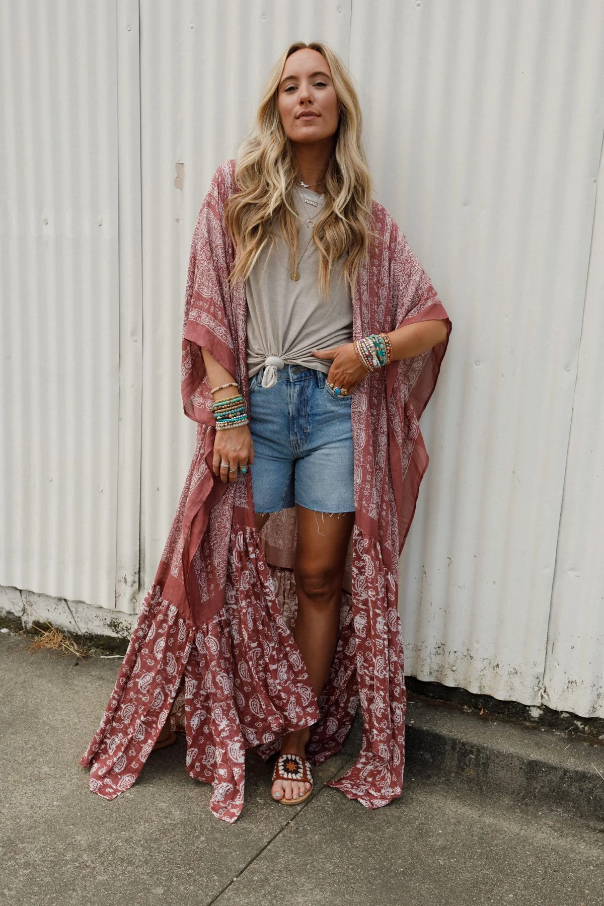 Paisley Tapestry Free Flow Duster Kimono - Wine - Image 2