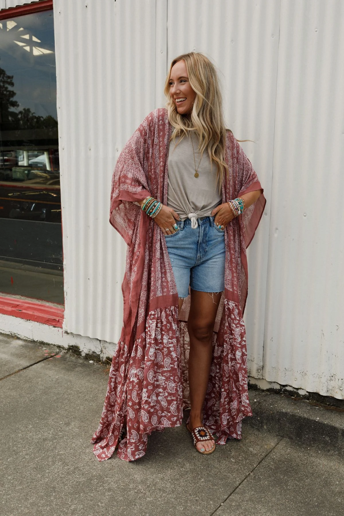 Paisley Tapestry Free Flow Duster Kimono - Wine - Image 4