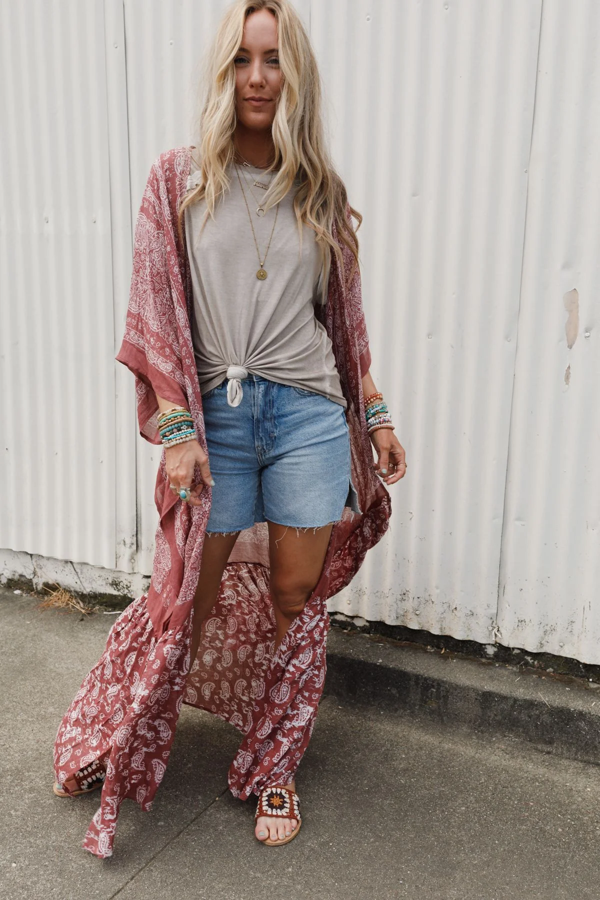 Paisley Tapestry Free Flow Duster Kimono - Wine - Image 9