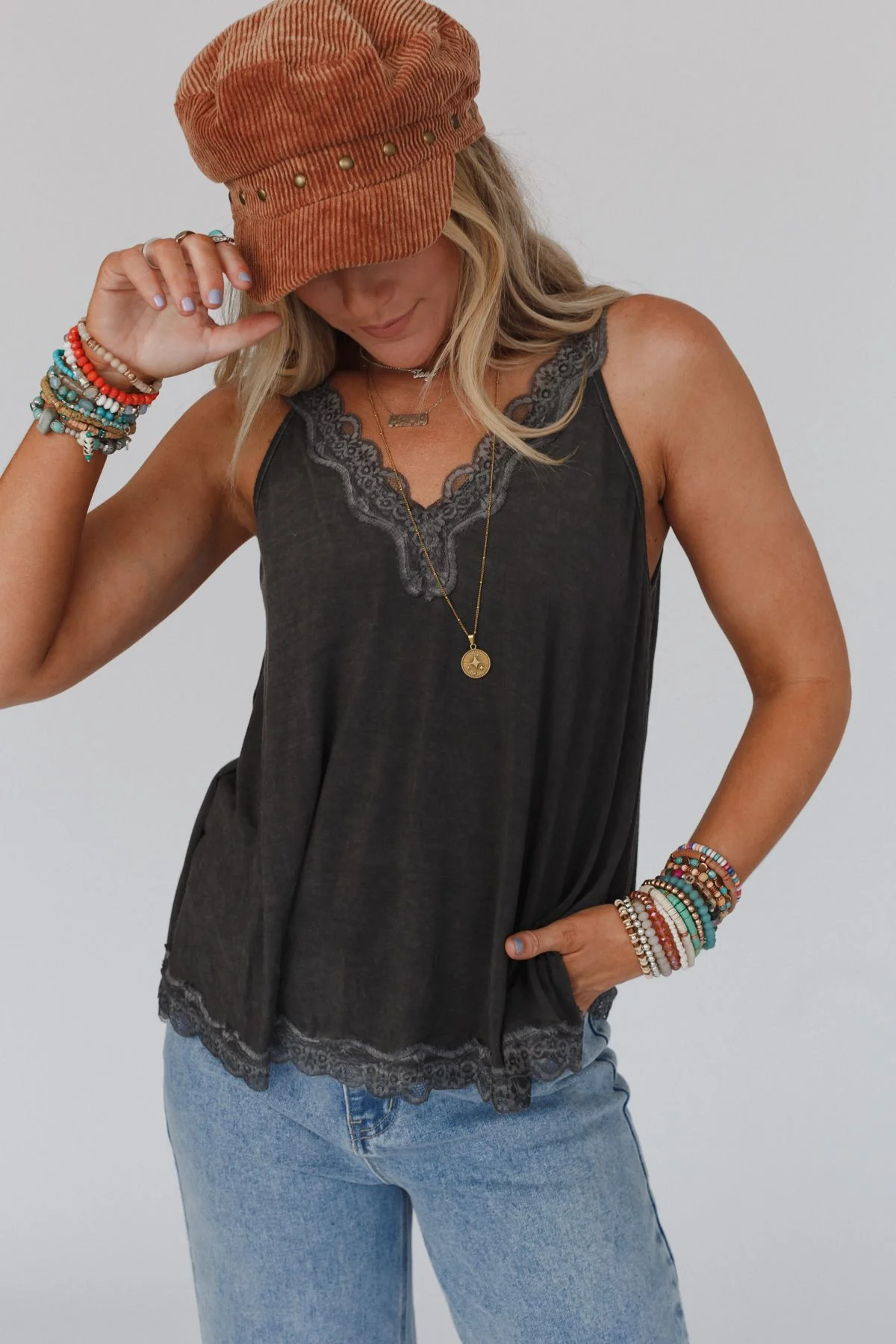 Palm Desert Lace Trim Top - Black - Image 5