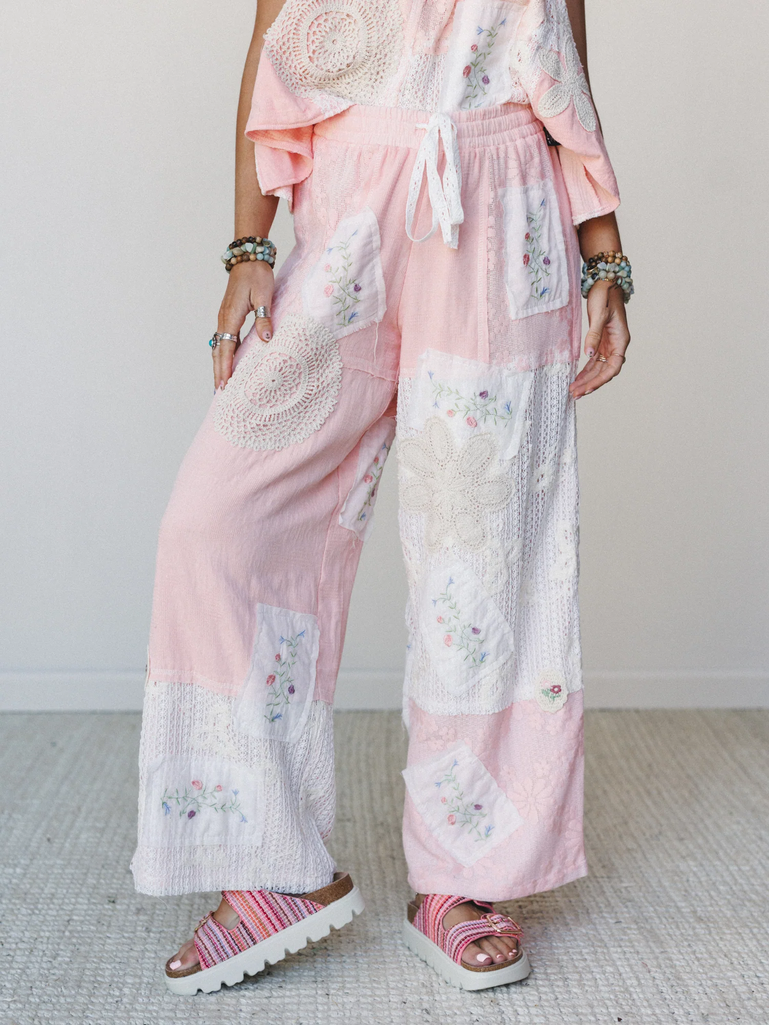 Patchwork Parade Woven Pants - Pale Pink