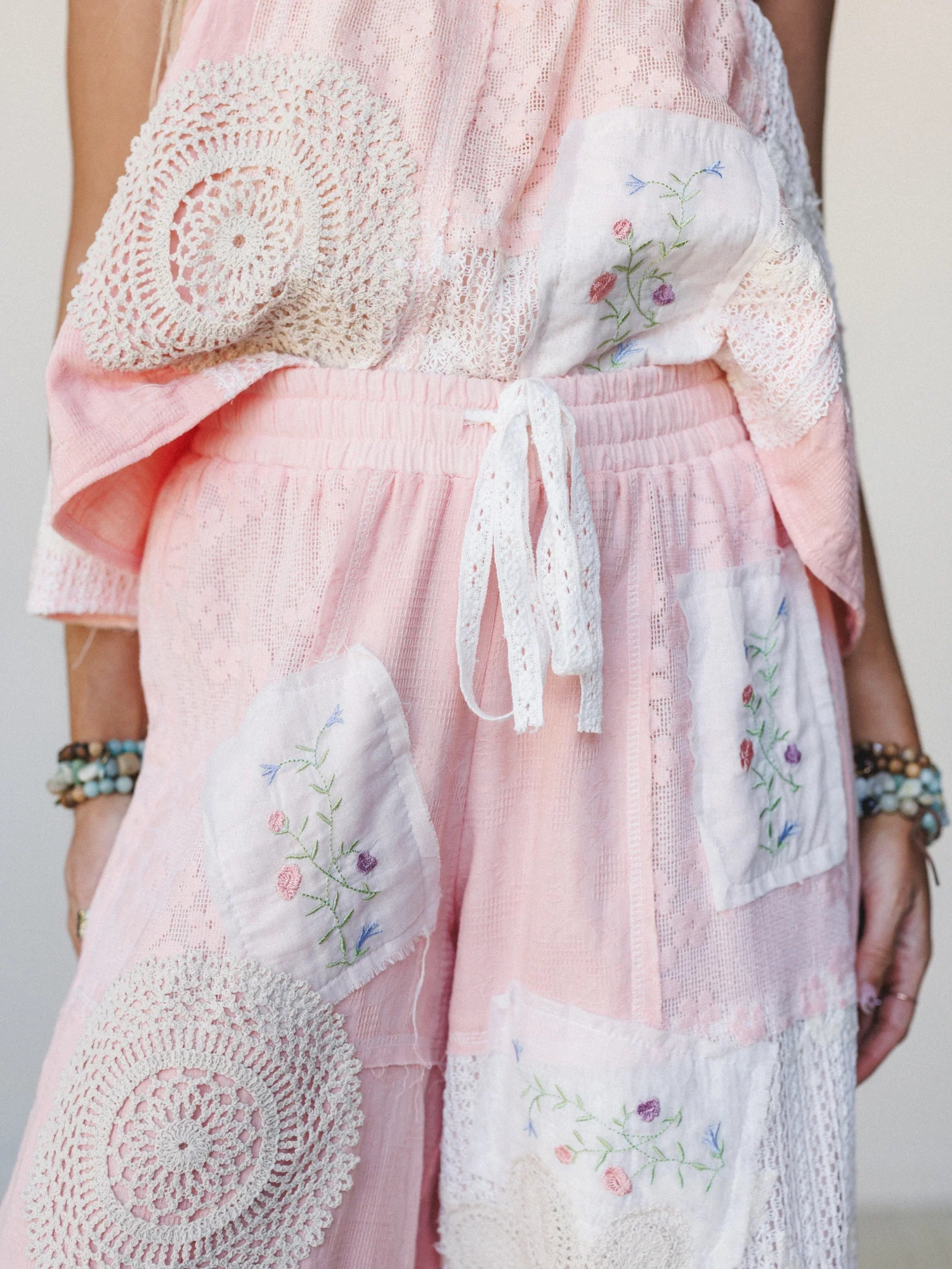 Patchwork Parade Woven Pants - Pale Pink - Image 2