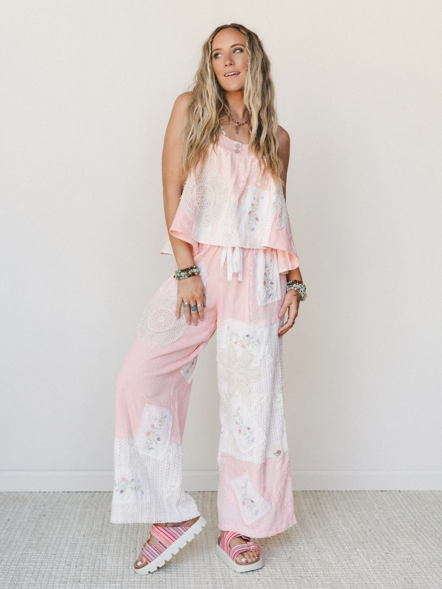 Patchwork Parade Woven Pants - Pale Pink - Image 4