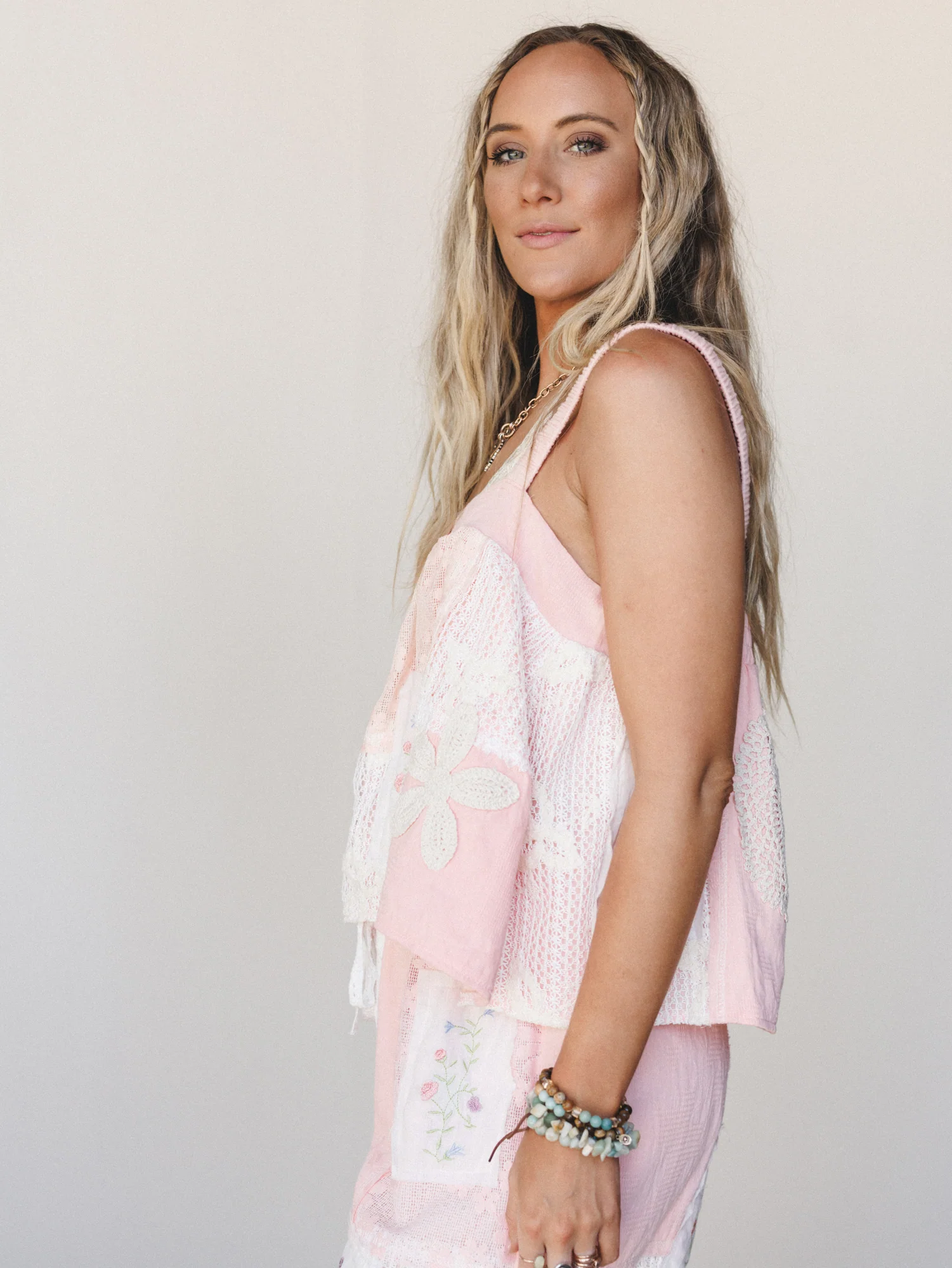 Patchwork Parade Woven Top  - Pale Pink - Image 3