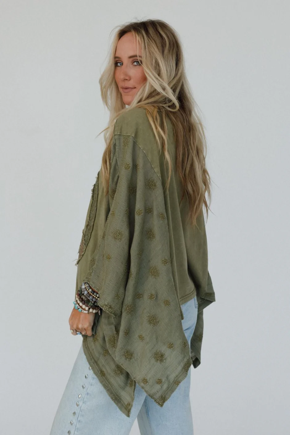 Peace Path Embroidered Top - Olive - Image 3