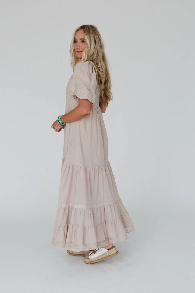 Peony Paradise Lace Trim Dress - Mocha - Image 4