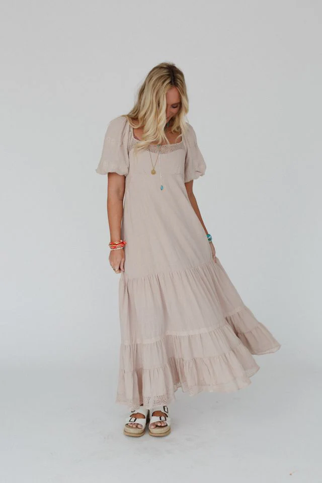 Peony Paradise Lace Trim Dress - Mocha - Image 5