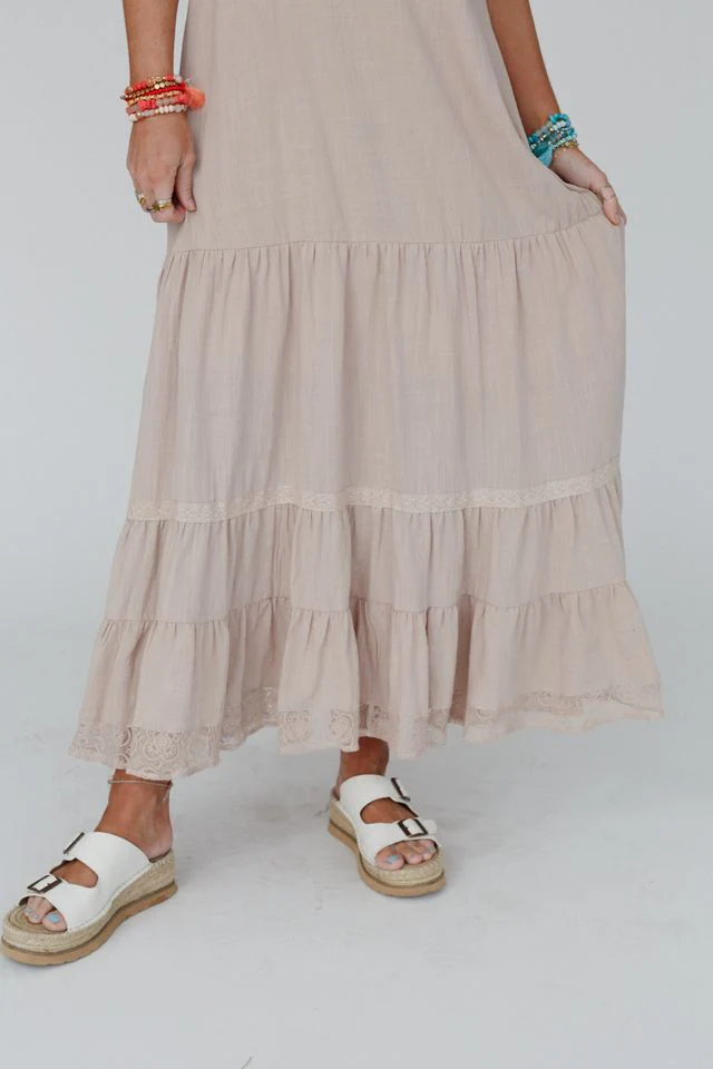 Peony Paradise Lace Trim Dress - Mocha - Image 6