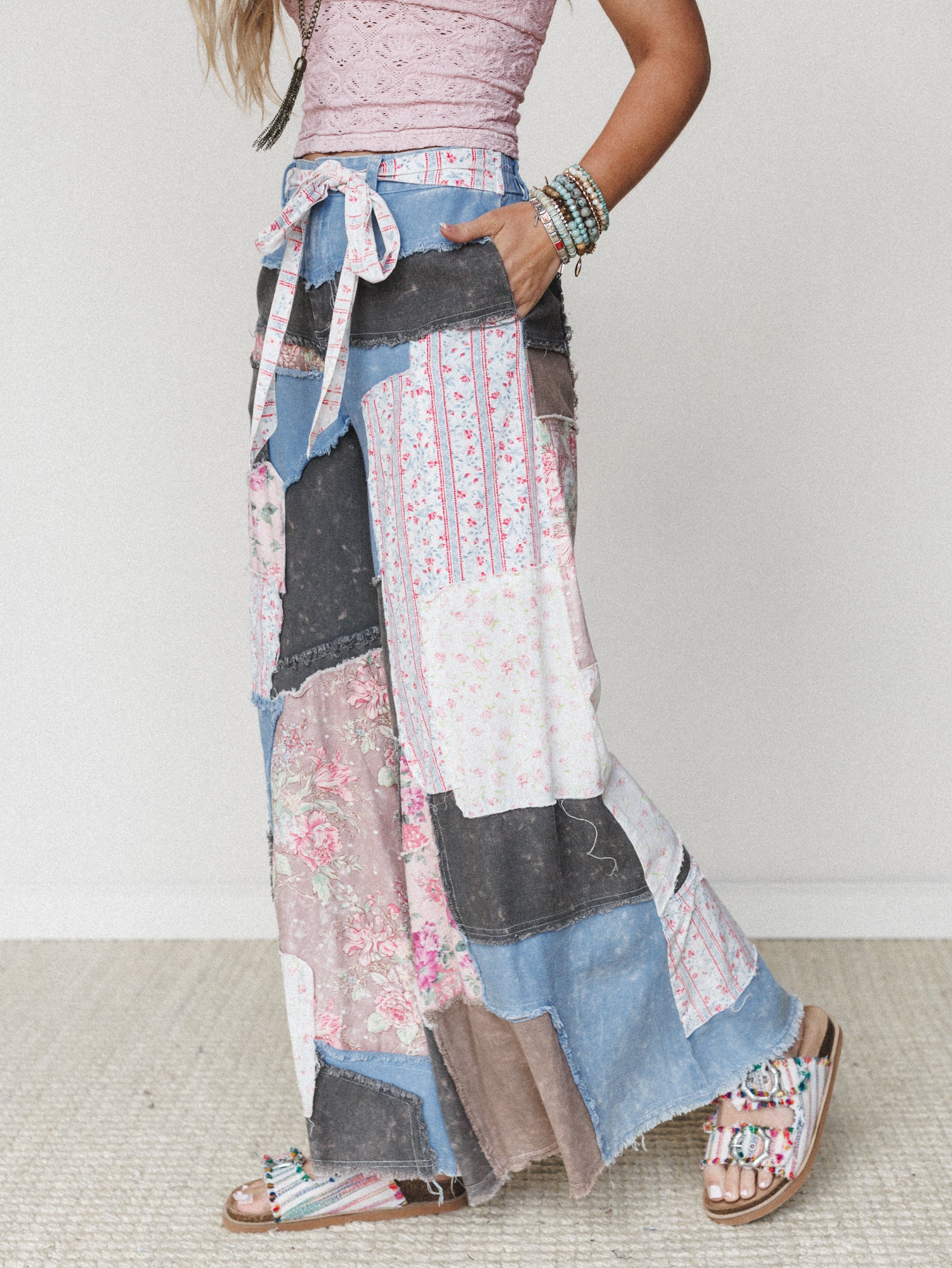 Peony Patchwork Pants - Blue - Image 2