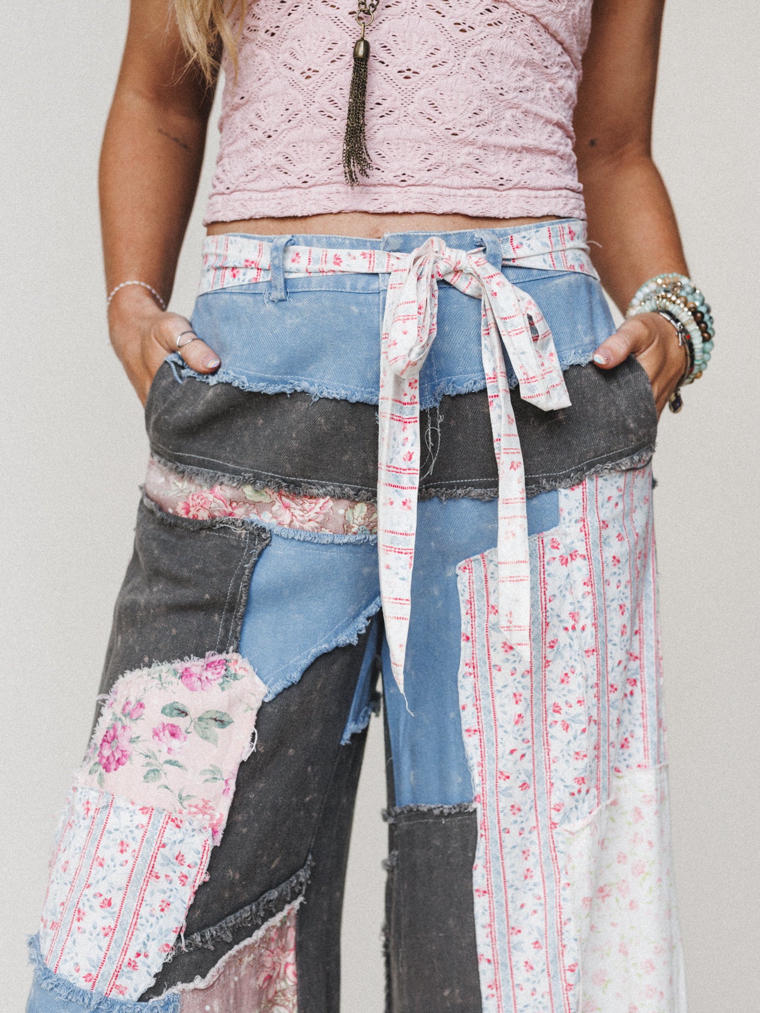 Peony Patchwork Pants - Blue - Image 3