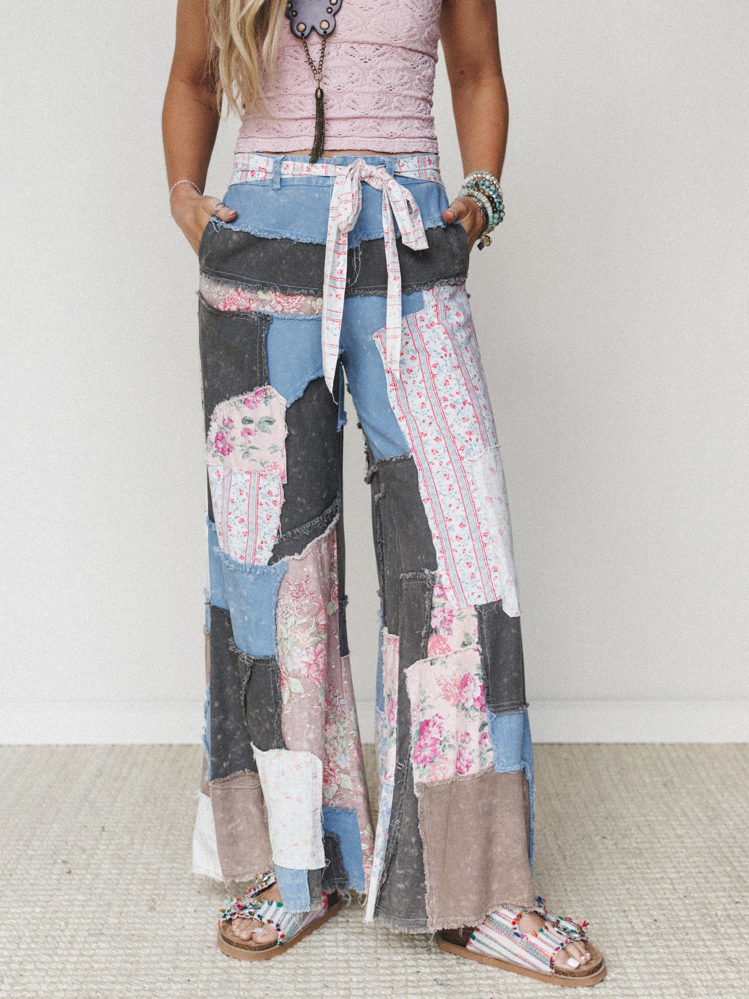Peony Patchwork Pants - Blue - Image 4
