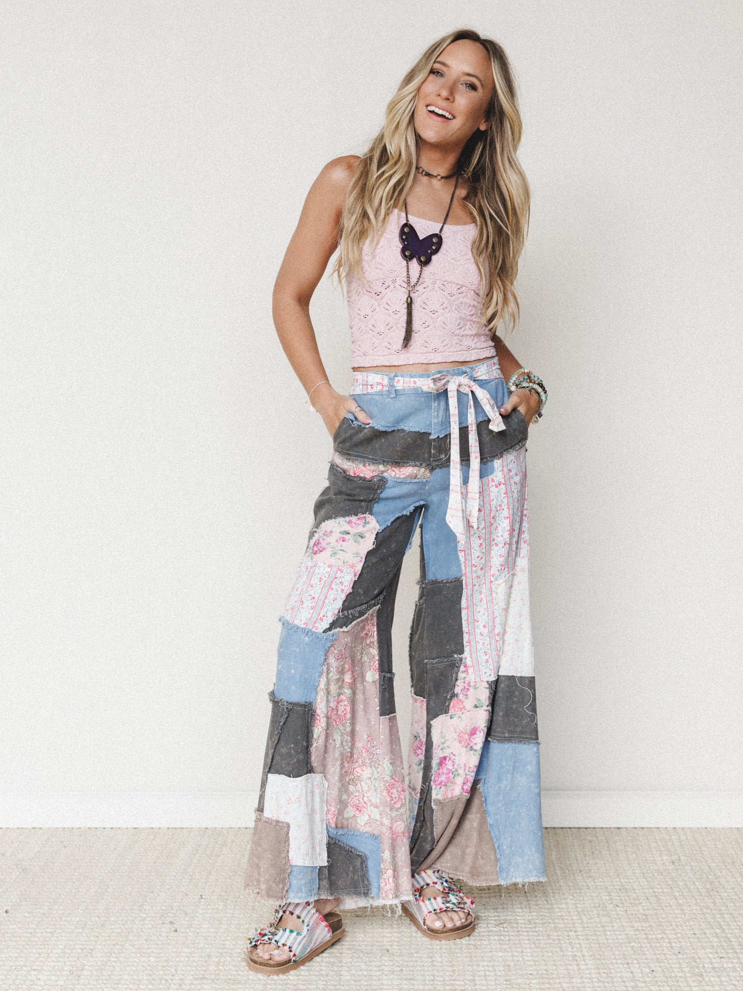 Peony Patchwork Pants - Blue - Image 5