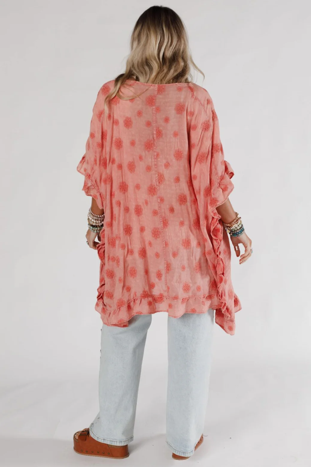 Petal Glow Embroidered Kimono - Red - Image 5
