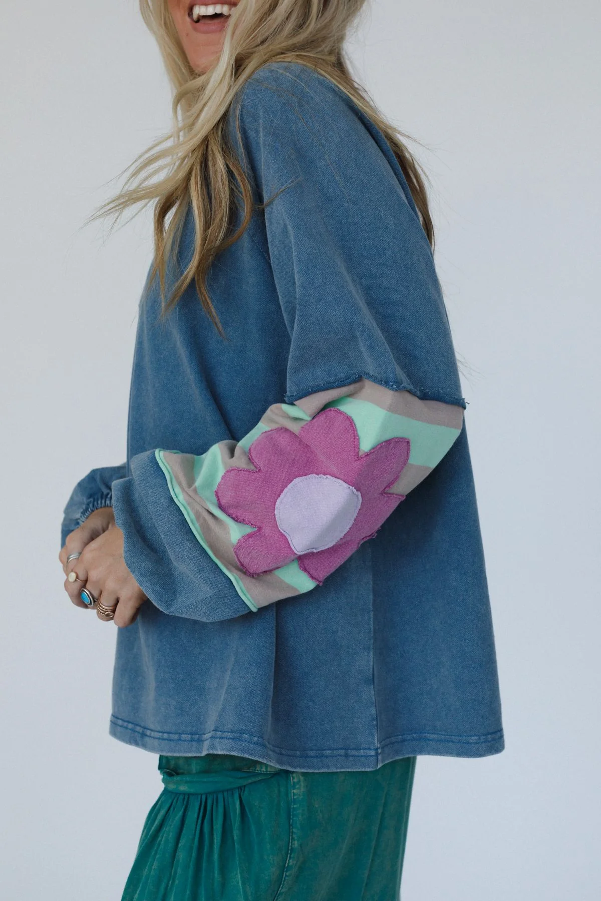 Petal Patch Pullover Top - Blue - Image 6