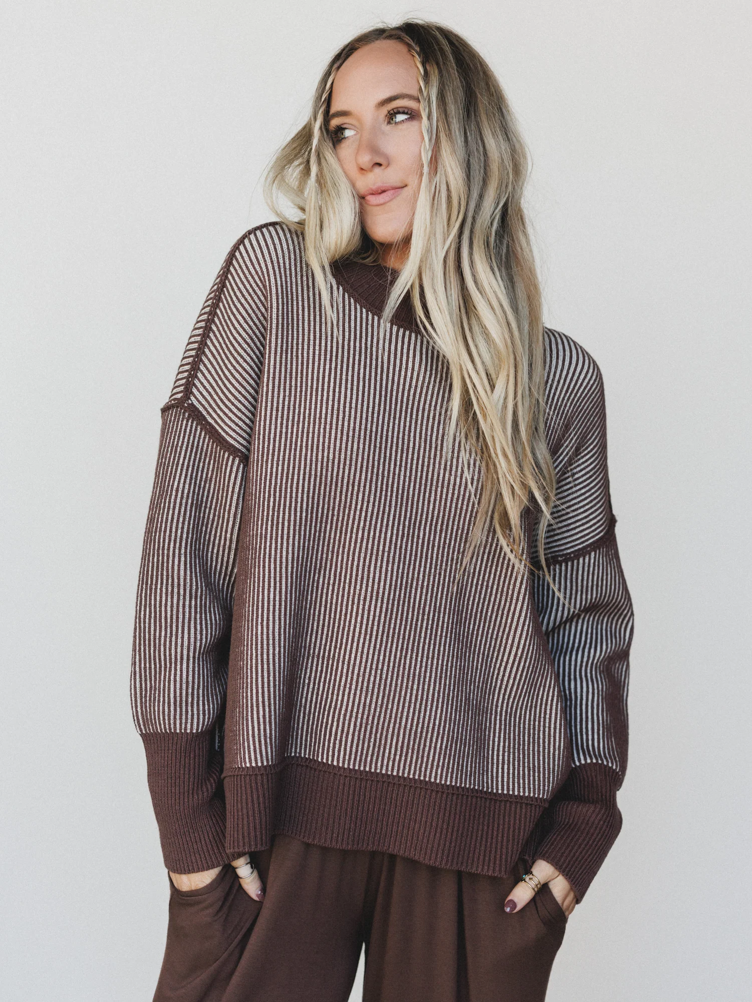Peyton Striped Sweater - Brown - Image 2