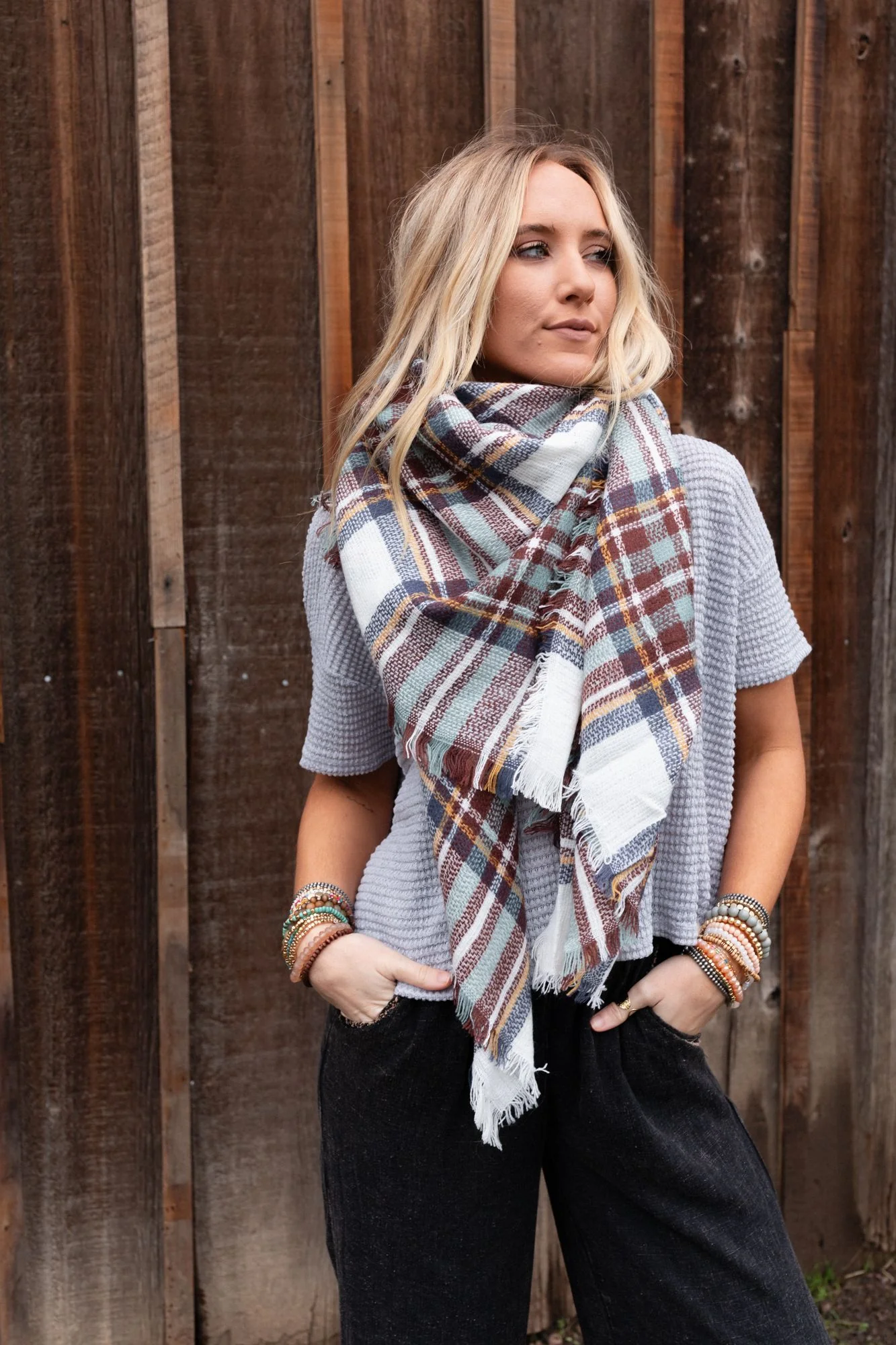 Plaid Blanket Scarf - Mint